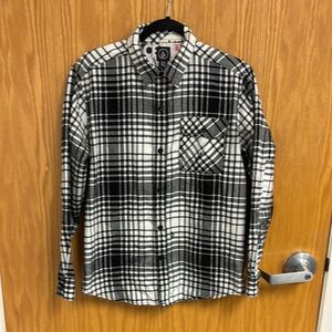 Volcom Black and White Plaid Boys Flannel Shirt